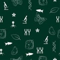 Vector repeating science background with biological symbols.